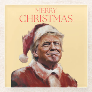 Funny Trump Santa Claus Christmas Card Glass Coaster