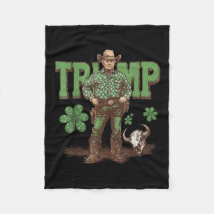 Funny Trump St Pattys Western Cowboy Trump Fleece Blanket
