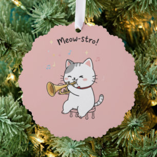 Funny Trumpet Cat – Cute Feline Jazz Tree Decoration Card