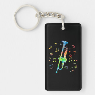 Funny Trumpet Player With Musical Notes Key Ring