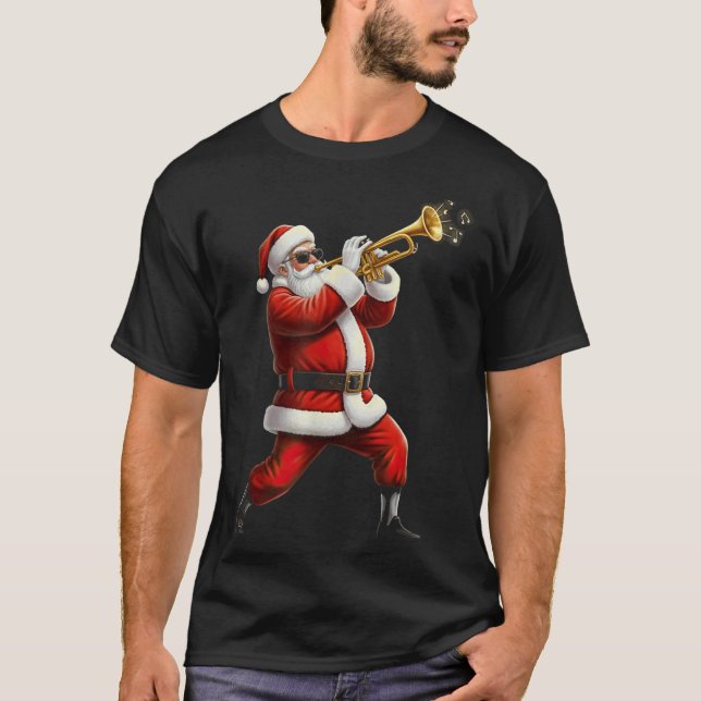 Funny Trumpet Santa Christmas Graphic Player Trump T-Shirt (Front)