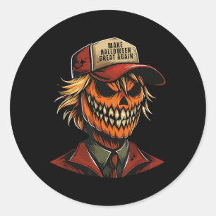 Funny Trumpkin Pumpkin Skeleton Make Halloween Gre Classic Round Sticker