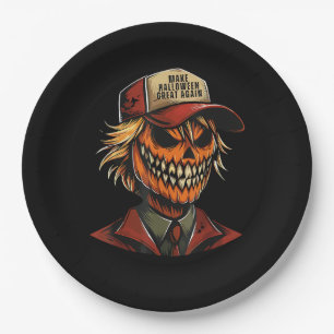 Funny Trumpkin Pumpkin Skeleton Make Halloween Gre Paper Plate