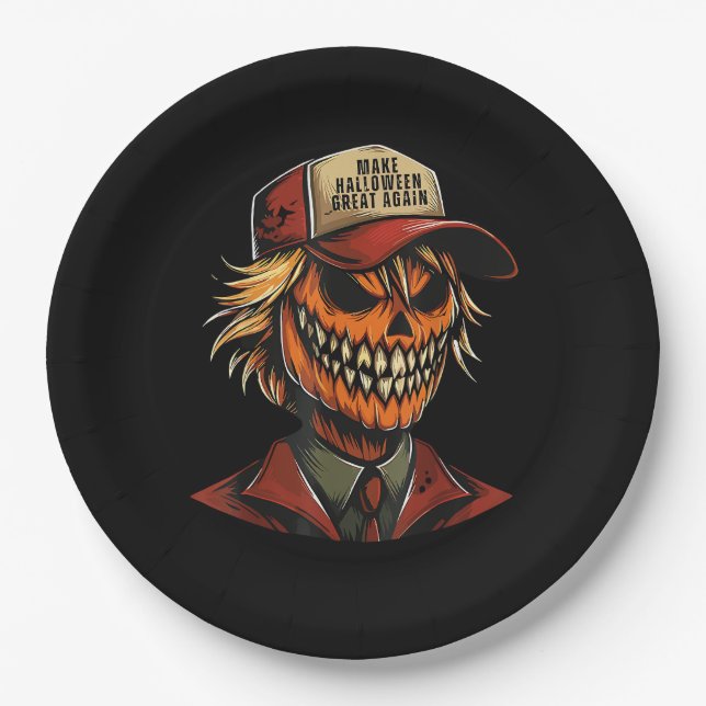 Funny Trumpkin Pumpkin Skeleton Make Halloween Gre Paper Plate (Front)
