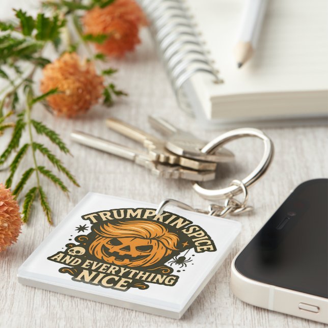 Funny “Trumpkin Spice & Everything Nice” Halloween Key Ring (Front Right)