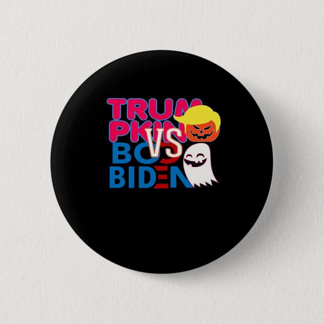 Funny Trumpkin Vs Boo Biden Halloween Design Class 6 Cm Round Badge (Front)
