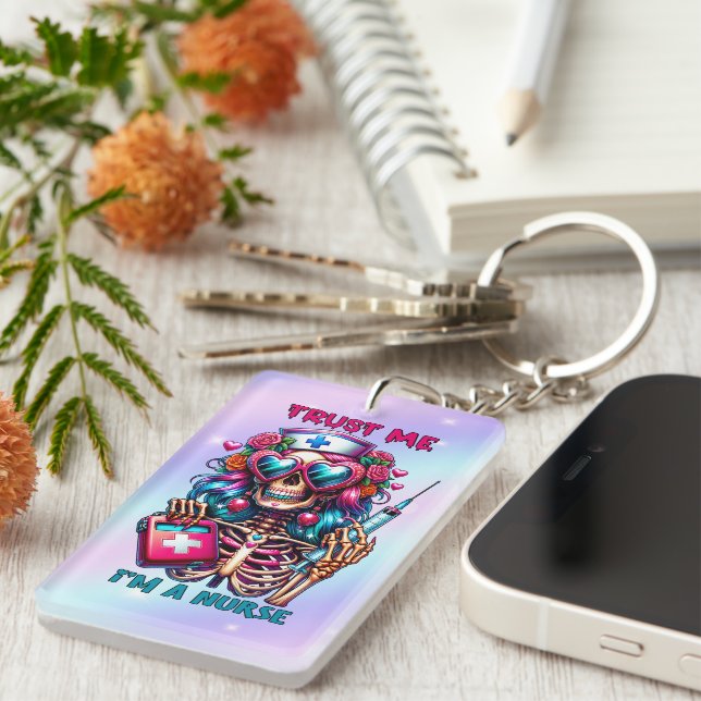 Funny trust Nurse word art Key Ring (Front Right)