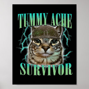 Funny Tummy Ache Survivor Cat Meme Saying Cats Ani Poster