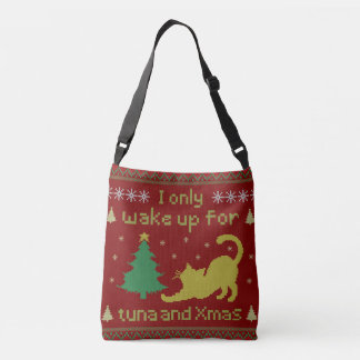 Funny Tuna Christmas Cat, Ugly Xmas Style Crossbody Bag