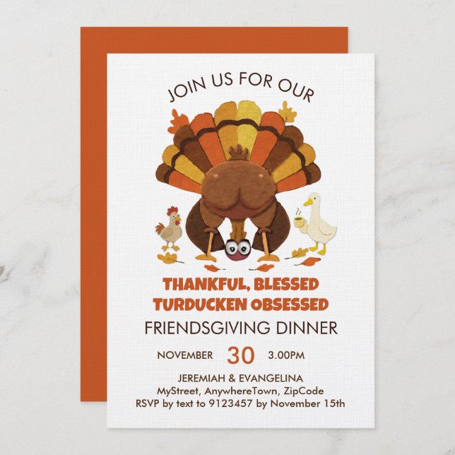 Funny Turducken FRIENDSGIVING Dinner Invitation (Front/Back)