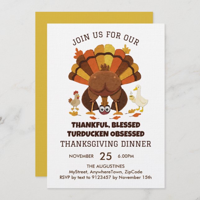Funny Turducken Thanksgiving Dinner Invitation (Front/Back)
