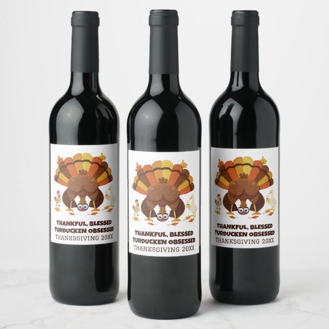 Funny Turducken Thanksgiving Wine Label (Bottles)