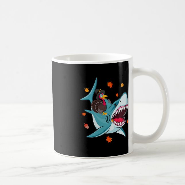 Funny Turkey and Shark Fall Vibes Happy Thanksgivi Coffee Mug (Right)