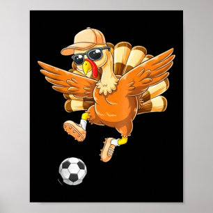 Funny Turkey Bicycle Kick Soccer Thanksgiving Boys Poster
