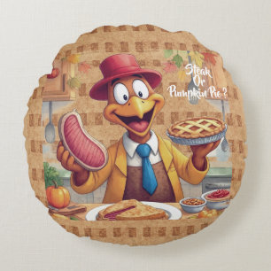 Funny Turkey Chef in action,Thanksgiving Round Cushion