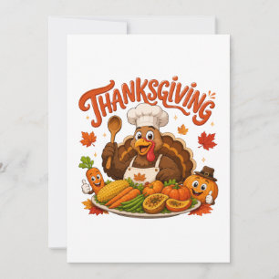Funny Turkey Chef Thanksgiving Dinner Invitation