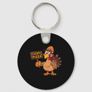 Funny Turkey Eat Pizza Family Thanksgiving Women M Key Ring