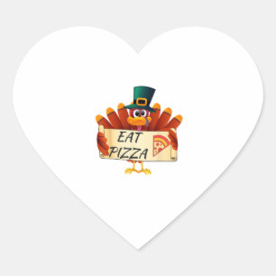 Funny Turkey Eat Pizza Thanksgiving Day Heart Sticker