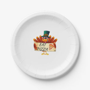 Funny Turkey Eat Pizza Thanksgiving Day Paper Plate