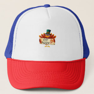 Funny Turkey Eat Pizza Thanksgiving Day Trucker Hat