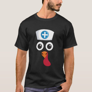 Funny Turkey Face With Nurse Hat Thanksgiving Day T-Shirt