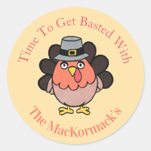 Funny Turkey Family Thanksgiving Holiday Cute Classic Round Sticker
