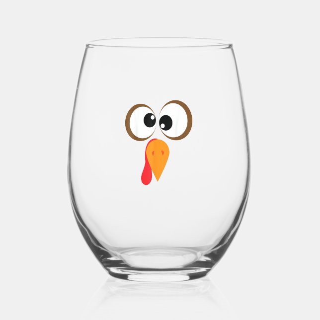 Funny Turkey Family Thanksgiving Turkey Face Frien Stemless Wine Glass (Front)