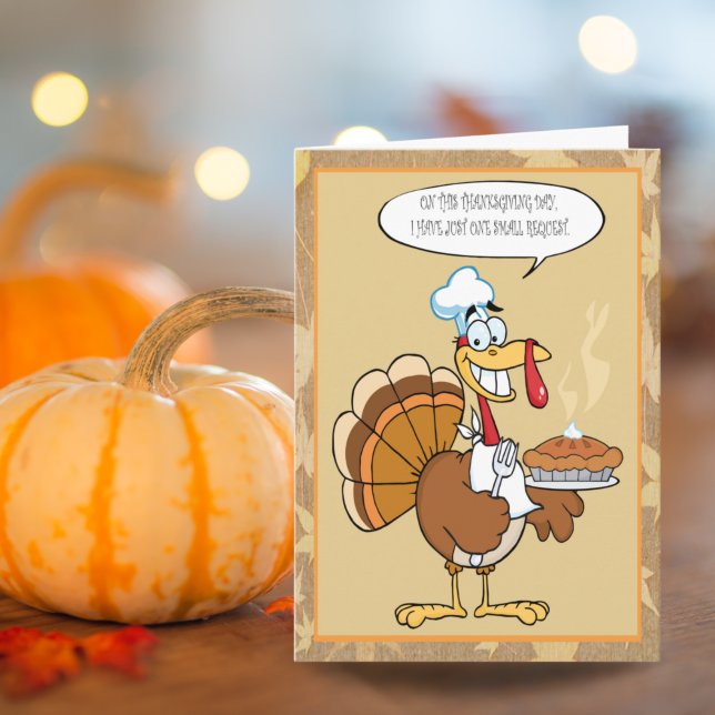 Funny Turkey Happy Thanksgiving Serving Pie Card (Creator Uploaded)