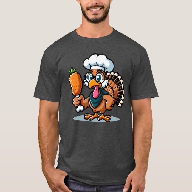 Funny Turkey Holding Fried Chicken Thanksgiving Ir T-Shirt (Front)