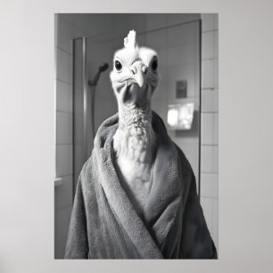 Funny Turkey in Bathrobe Print, Rustic Farmhouse Poster