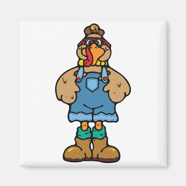 funny turkey in overalls magnet (Front)