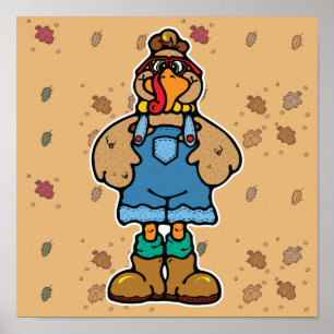 funny turkey in overalls poster