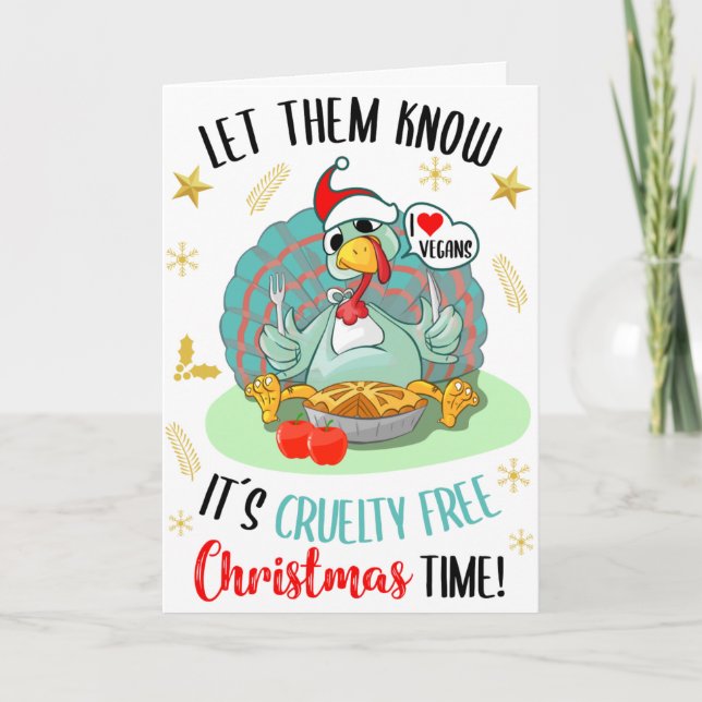 Funny Turkey love vegans, Vegan Christmas Card (Front)