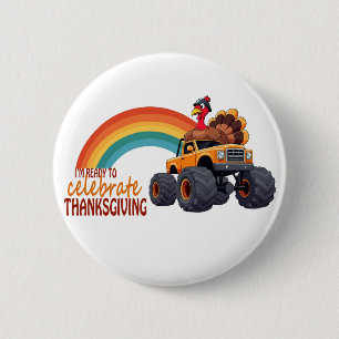 Funny Turkey Monster Truck Thanksgiving button