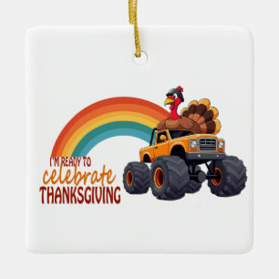 Funny Turkey Monster Truck Thanksgiving Ornament 
