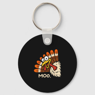 Funny Turkey Moo Cow Thanksgiving Fall Autumn Cost Key Ring