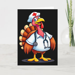 Funny Turkey Nurse Cartoon Thanksgiving Nurses Card