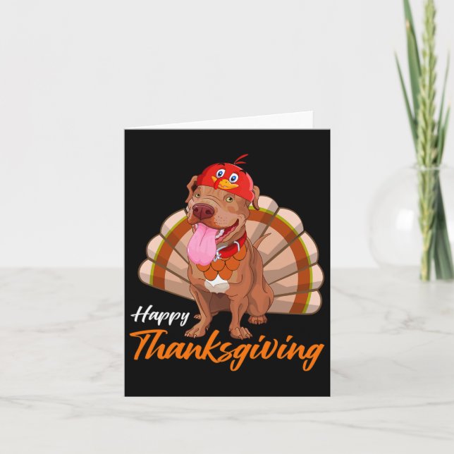 Funny Turkey Pitbull Dog Maple Leaf Fall Vibes Tha Card (Front)