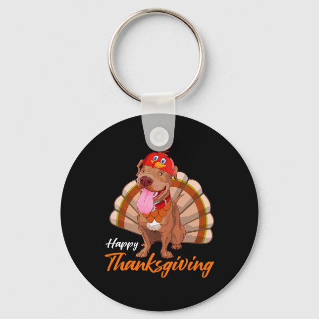 Funny Turkey Pitbull Dog Maple Leaf Fall Vibes Tha Key Ring (Front)