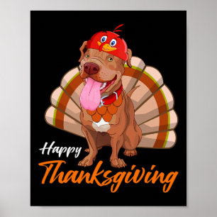 Funny Turkey Pitbull Dog Maple Leaf Fall Vibes Tha Poster