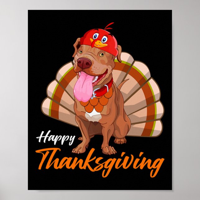 Funny Turkey Pitbull Dog Maple Leaf Fall Vibes Tha Poster (Front)