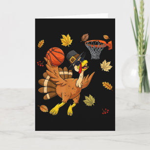 Funny Turkey Playing Bysketbyll Happy Thanksgiving Card