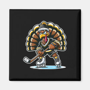 Funny Turkey Playing Ice Hockey Thanksgiving Sport Magnet