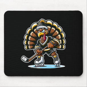 Funny Turkey Playing Ice Hockey Thanksgiving Sport Mouse Pad