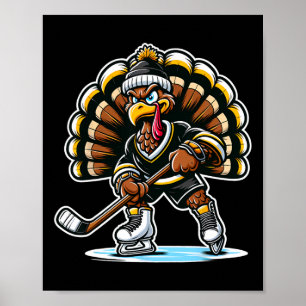 Funny Turkey Playing Ice Hockey Thanksgiving Sport Poster