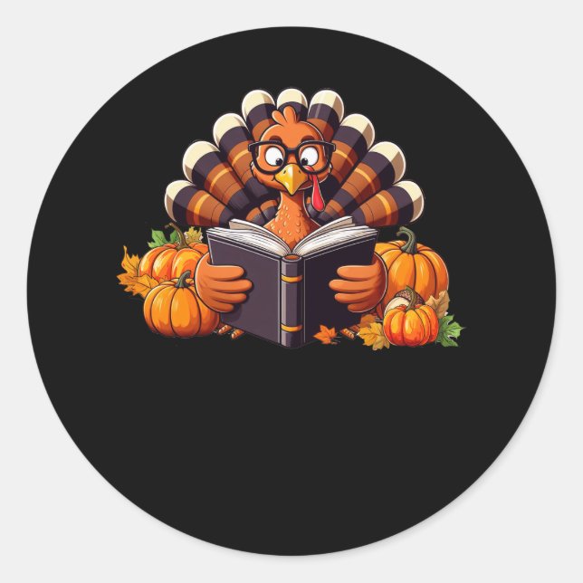 Funny Turkey Reading Book Librarian Bookworm Thank Classic Round Sticker (Front)