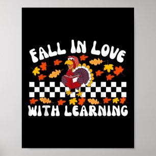 Funny Turkey Reading Book Librarian Bookworm Thank Poster