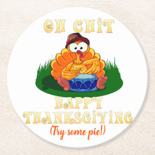 Funny Turkey Realises It's Thanksgiving!  Round Paper Coaster