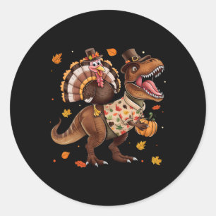 Funny Turkey Riding Dinosaur T Rex Thanksgiving Bo Classic Round Sticker