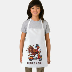 Funny Turkey Riding Scooter Thanksgiving Design Apron